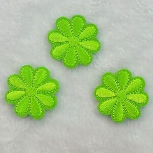 Pack of 3 Flower Patches Unisex Neon Green Embroidered Iron On Applique 3PK